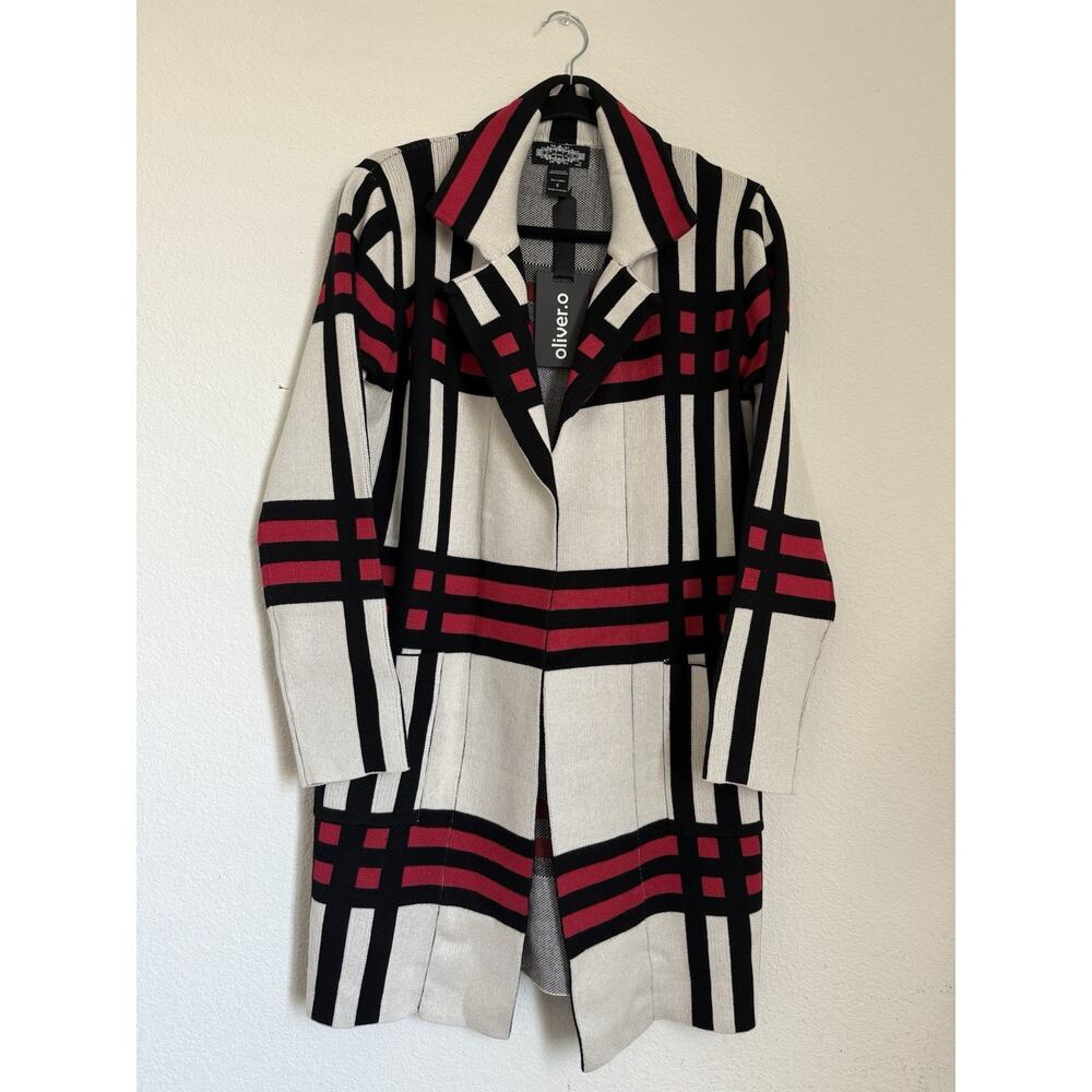 Olivero Women’s Plaid Long Jacket Size Small Front Pockets– 70% Viscose